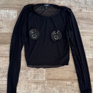 Widow Black Sheer Long Sleeve Top